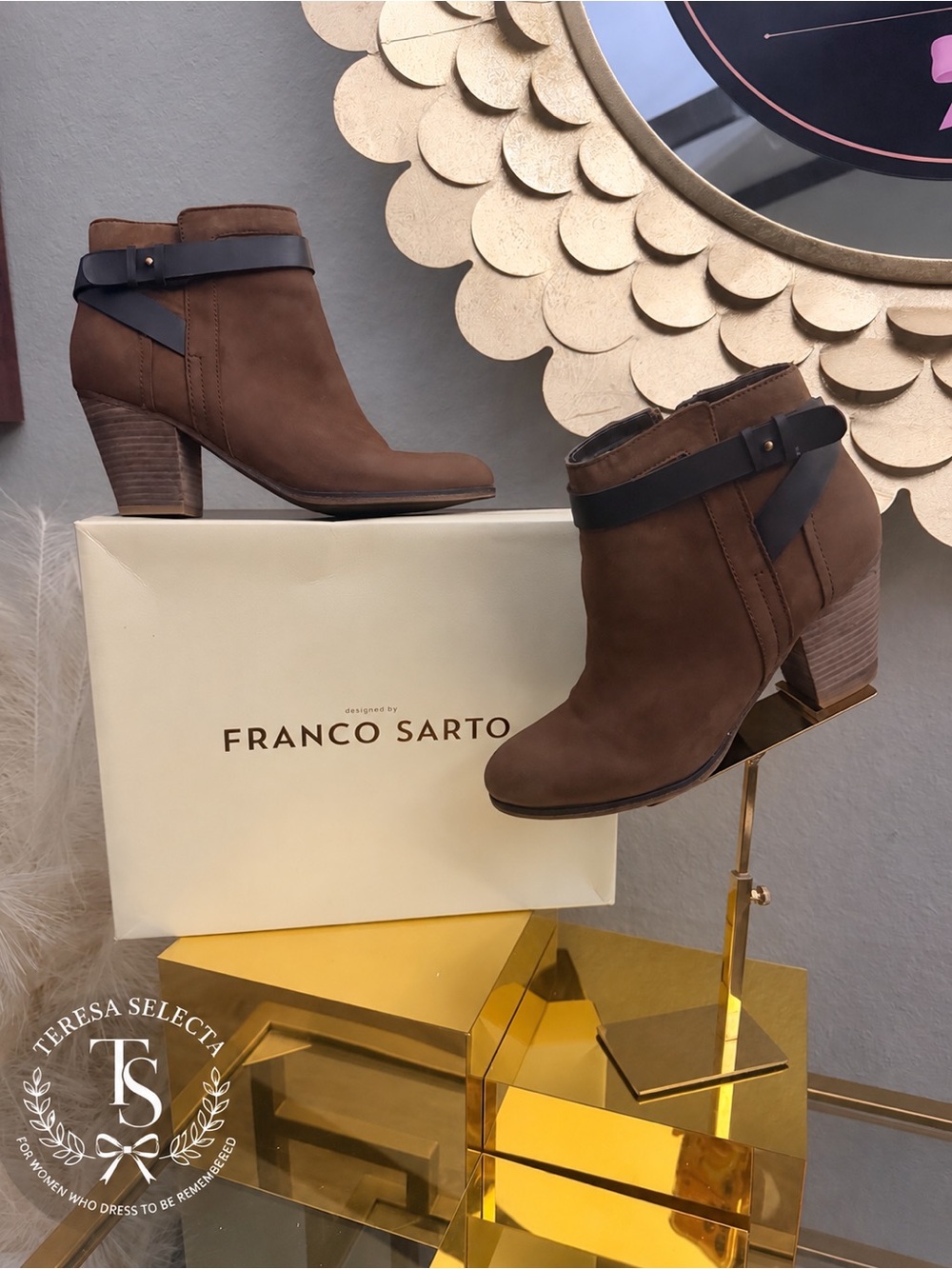 Franco Sarto Dotty Tobacco Brown Ankle Booties Leather Strap Size 9M